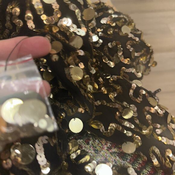 Alice + Olivia Pixie Gold Sequined Black Silk Top Zip Back XS - Picture 10 of 11